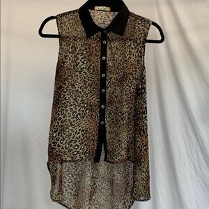 VTG Love Change leopard sleeveless sheer shirt medium
